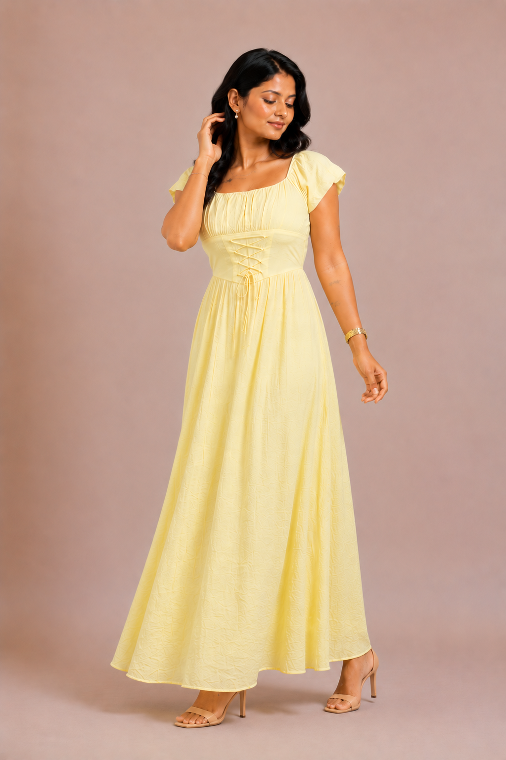 Aira - Butter Yellow Corset Maxi Dress