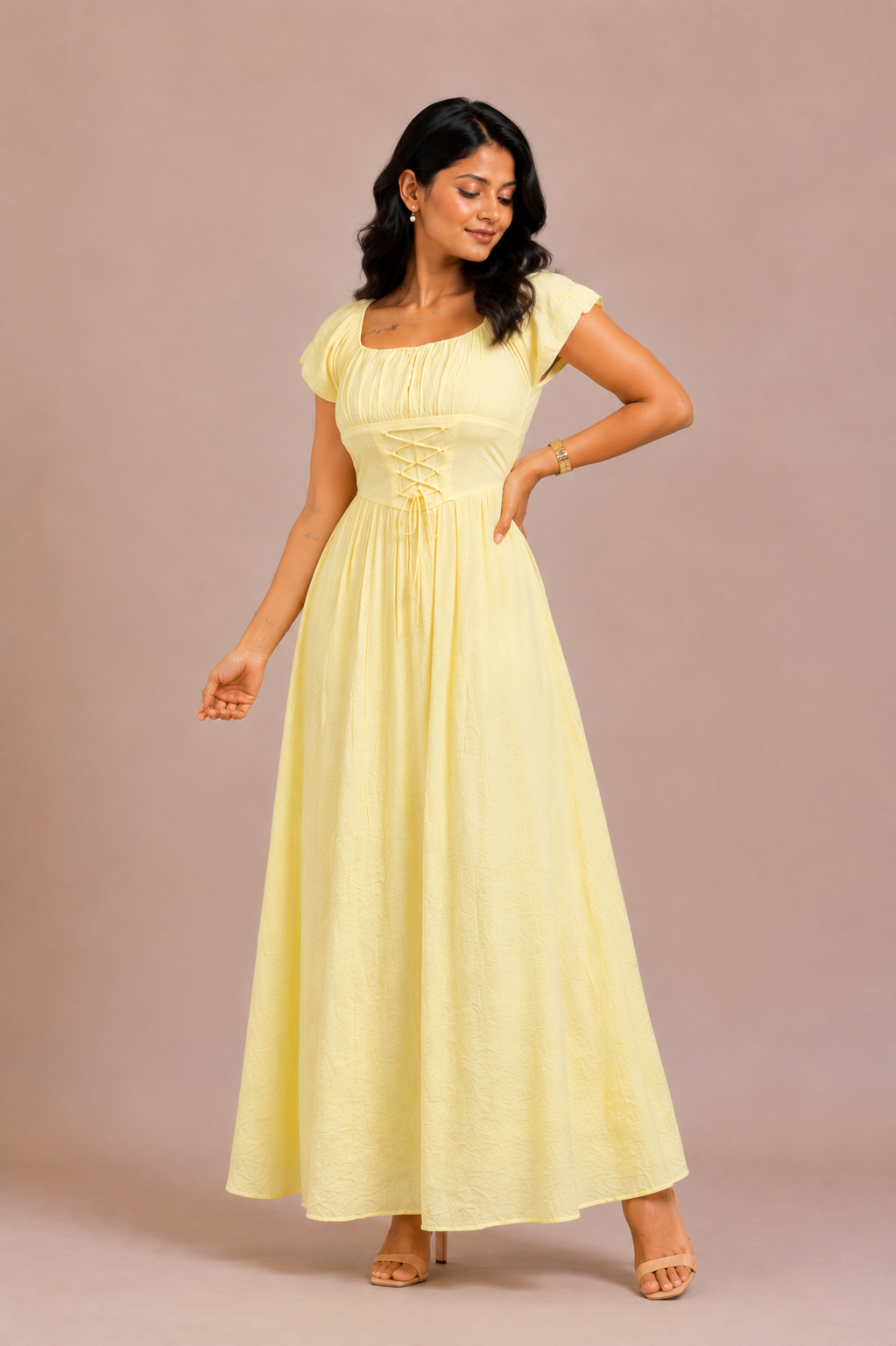 Aira - Butter Yellow Corset Maxi Dress