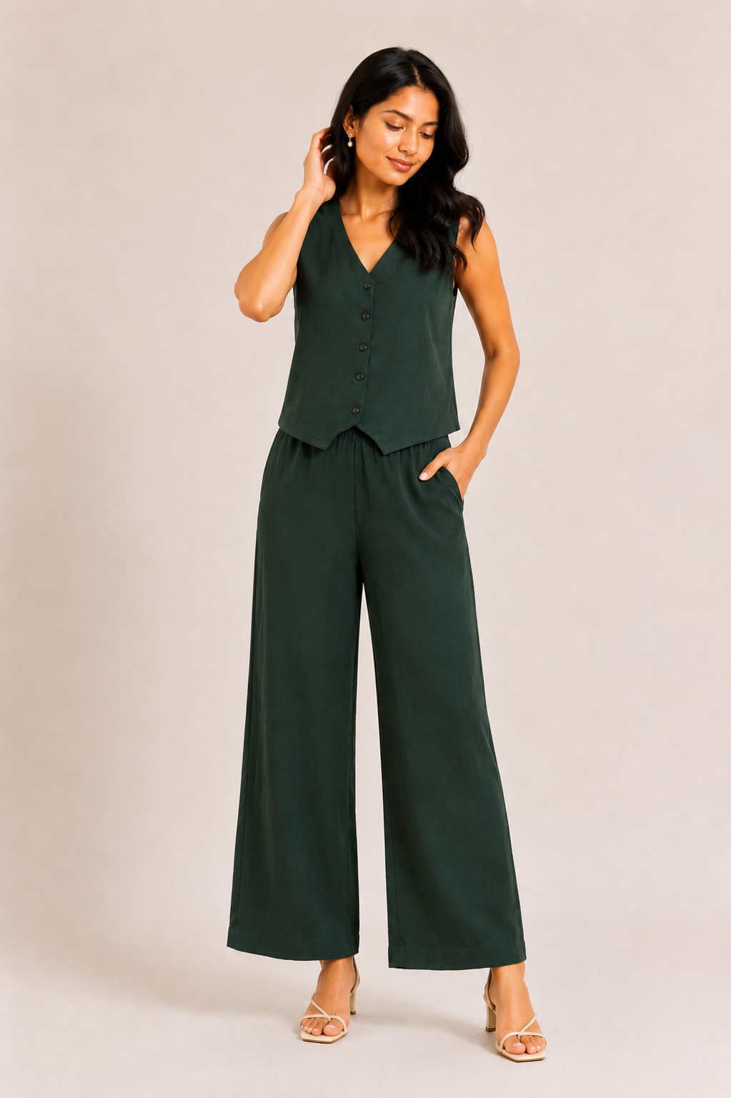 Zoya - Forest Green Crepe Vest Co-ord Set
