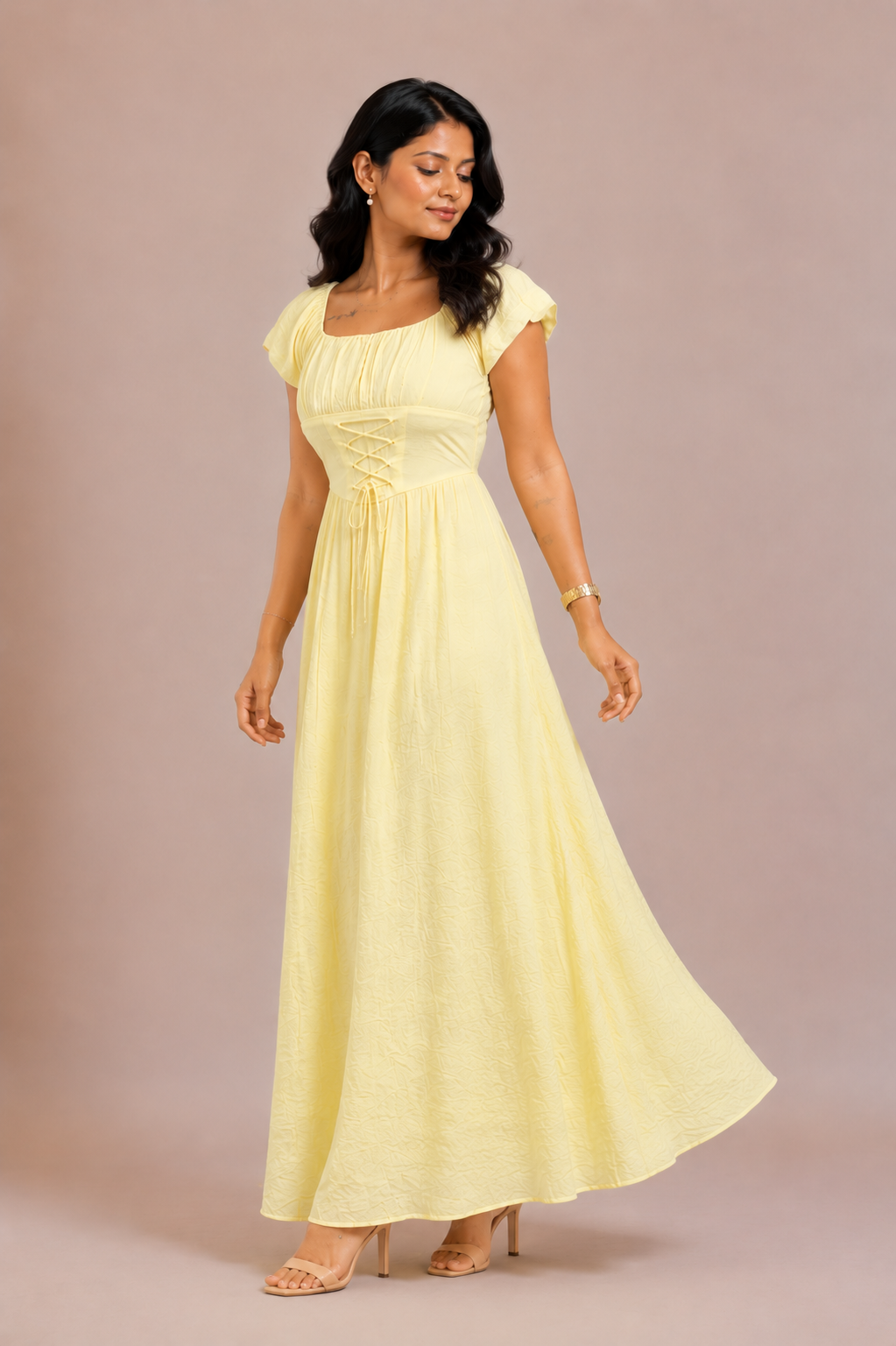 Aira - Butter Yellow Corset Maxi Dress
