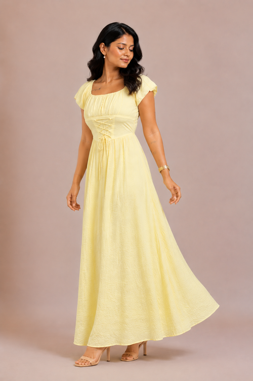 Aira - Butter Yellow Corset Maxi Dress