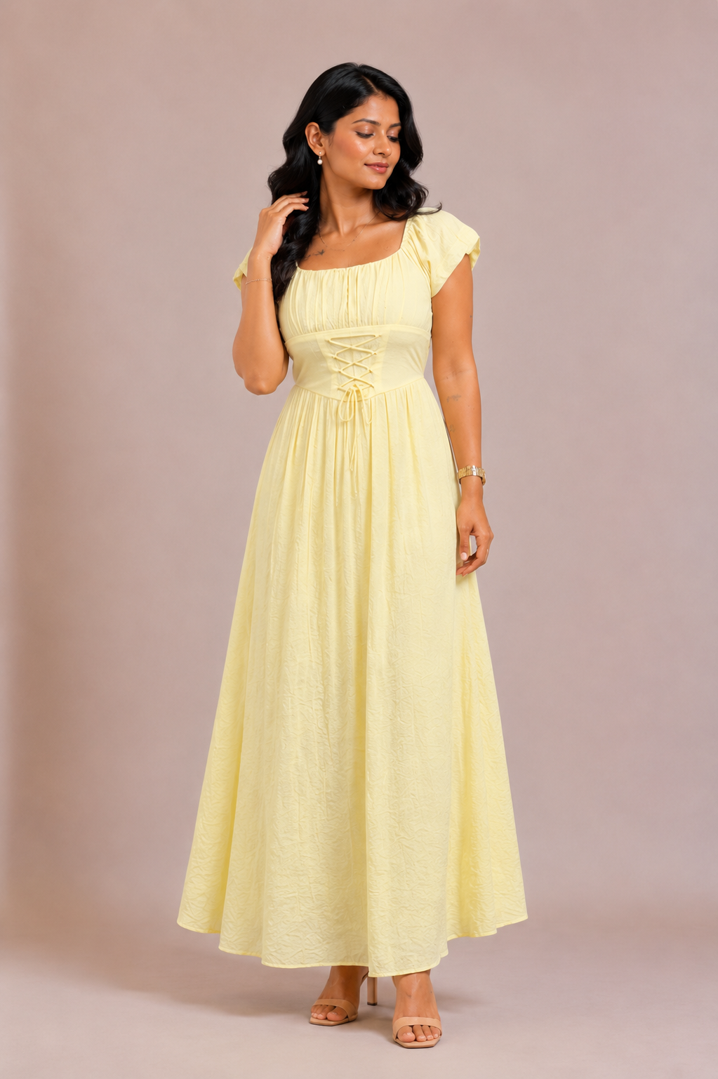Aira - Butter Yellow Corset Maxi Dress