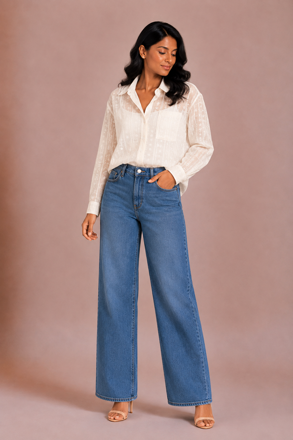 Taara - Ivory Star Thread-Work Sheer Shirt