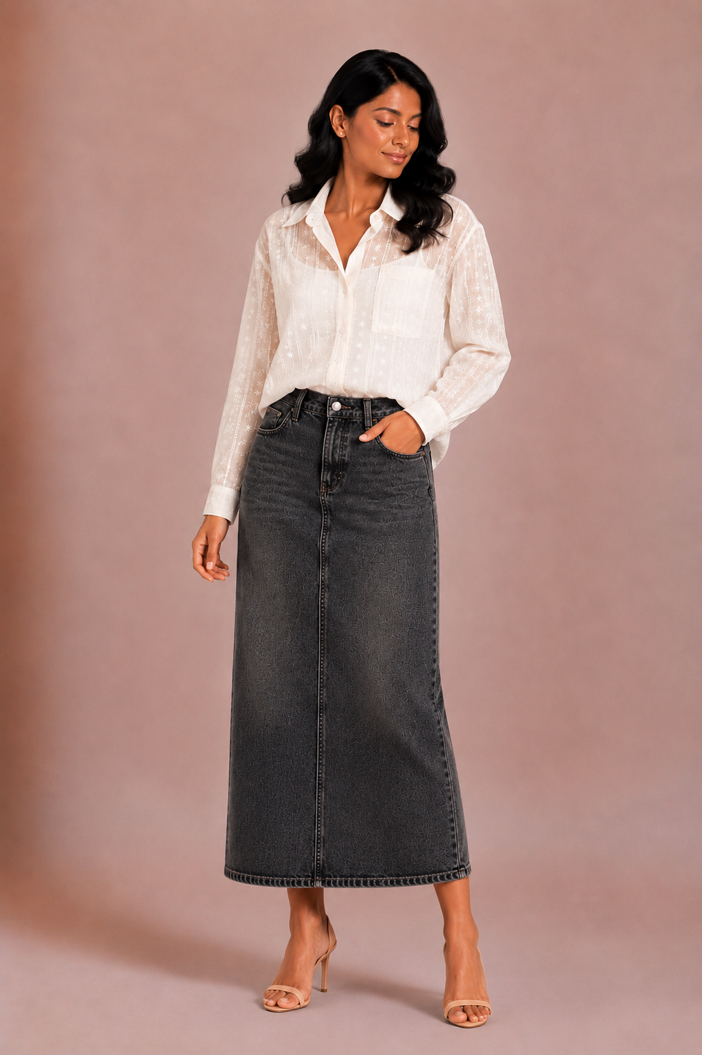 Taara - Ivory Star Thread-Work Sheer Shirt