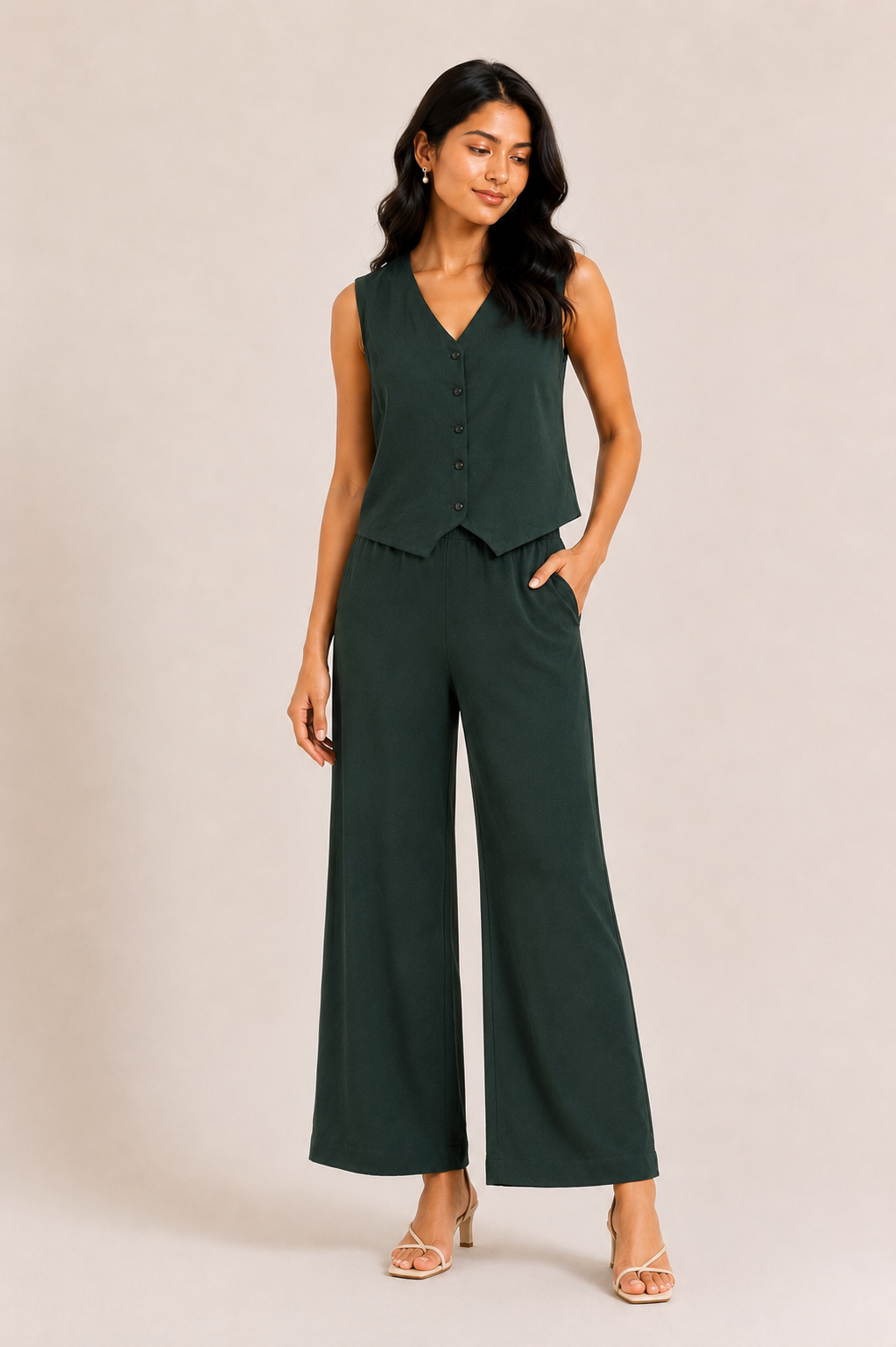 Zoya - Forest Green Crepe Vest Co-ord Set