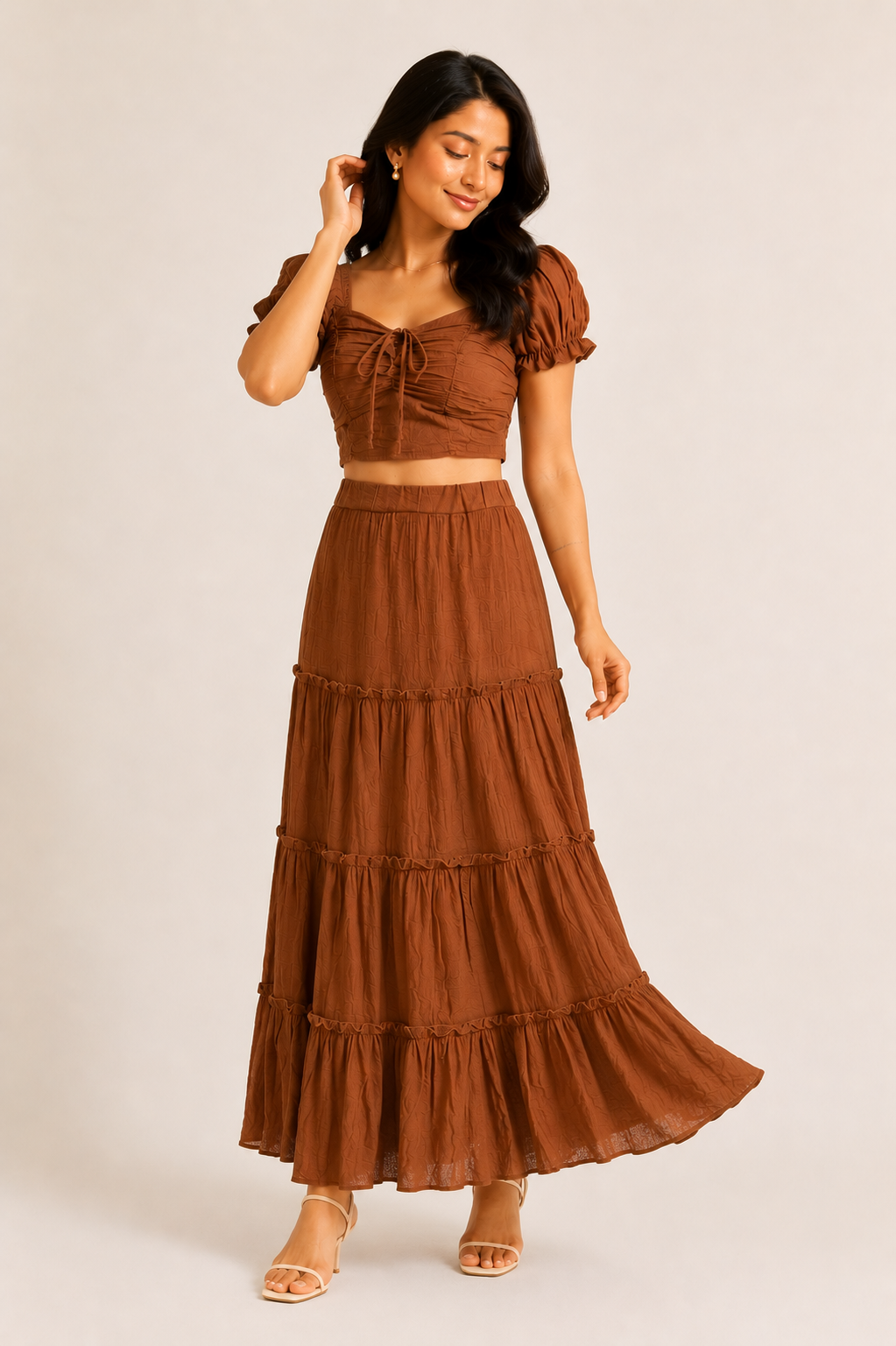 Ira - Rust Brown Tiered Co-ord Set