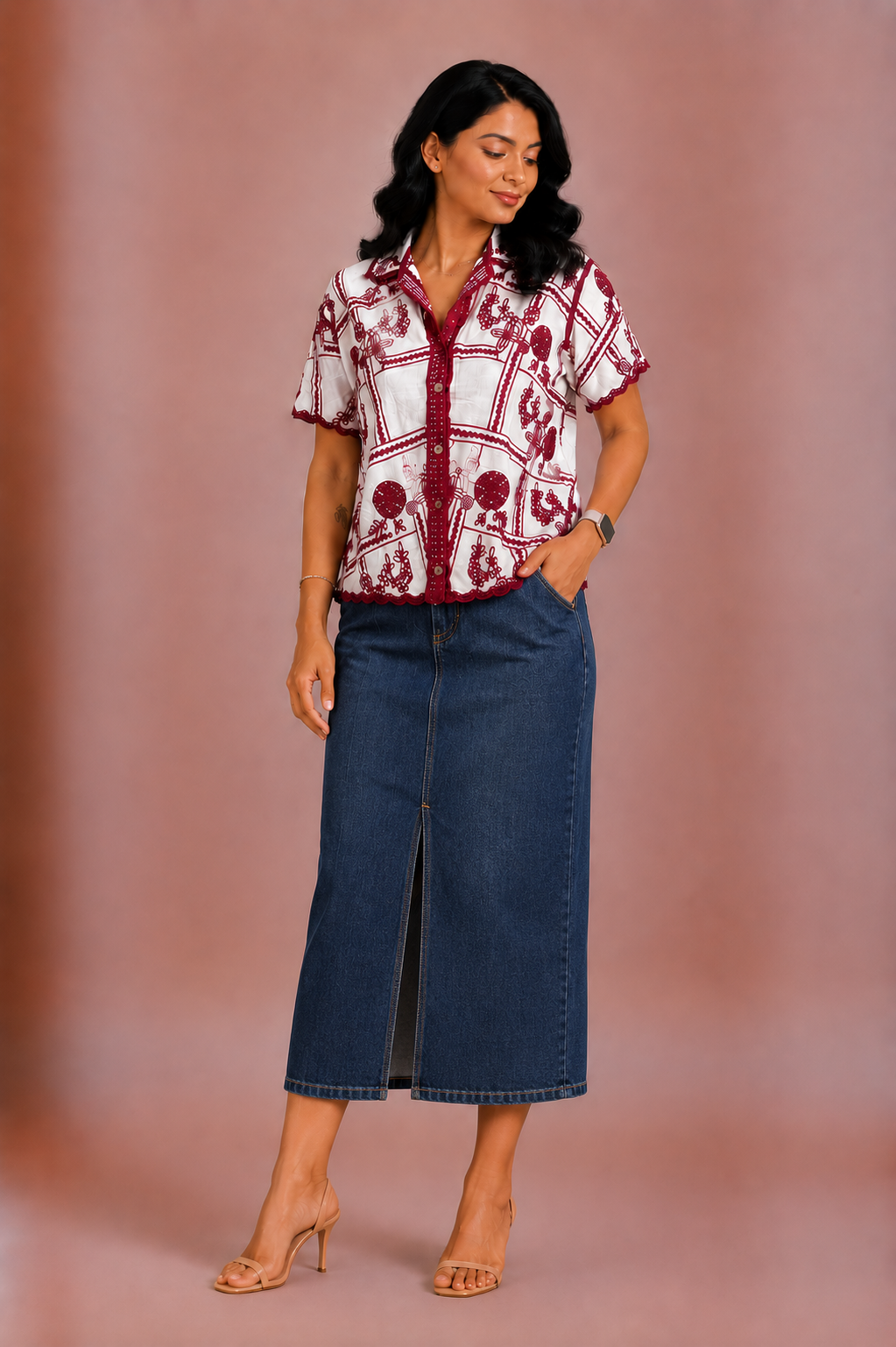 Noor - Maroon Crochet Shirt