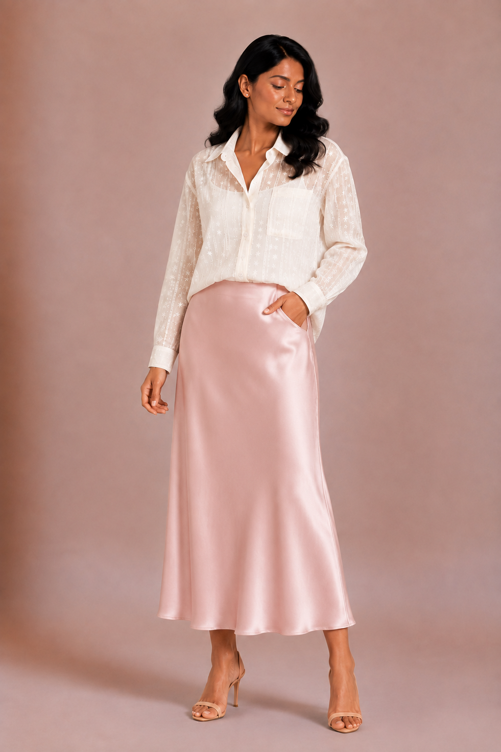 Taara - Ivory Star Thread-Work Sheer Shirt
