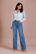 Taara - Powder Blue Star Thread-Work Sheer Shirt