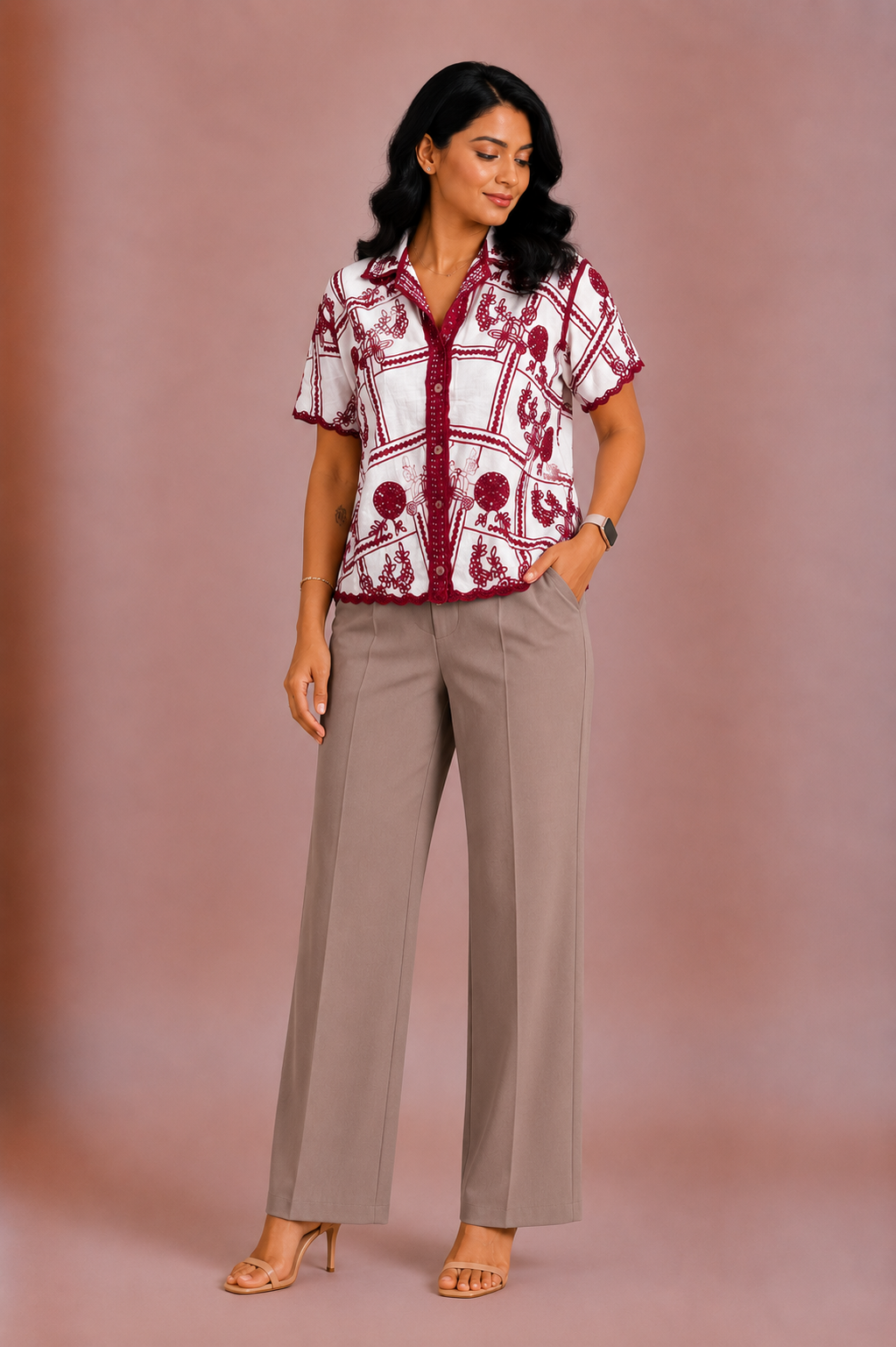 Noor - Maroon Crochet Shirt
