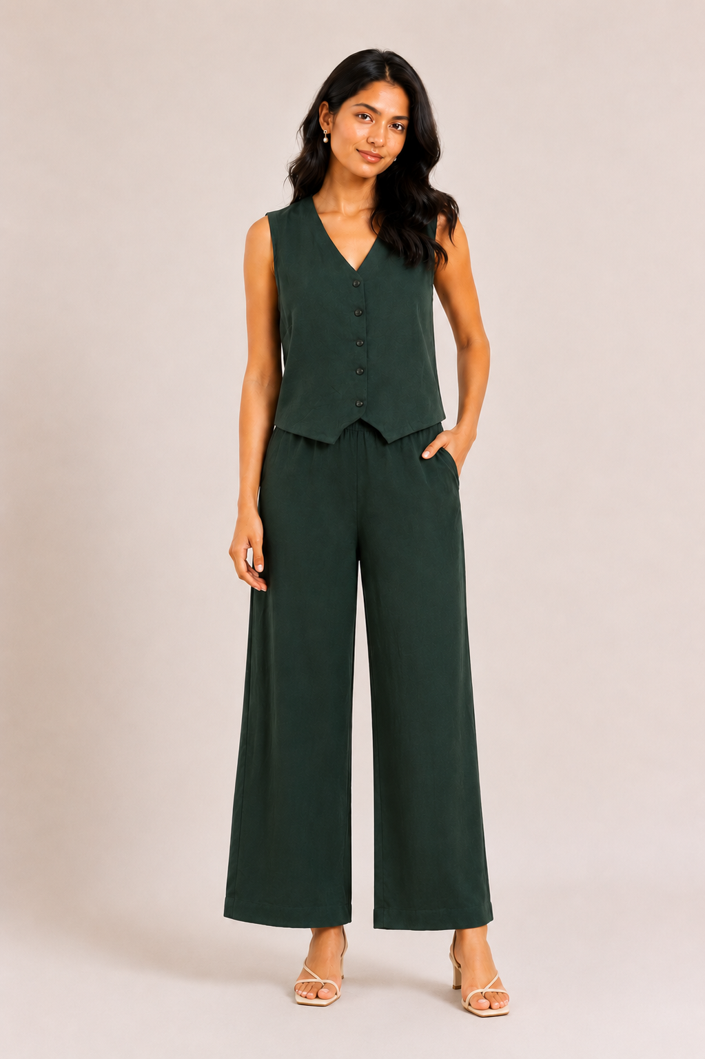 Zoya - Forest Green Crepe Vest Co-ord Set