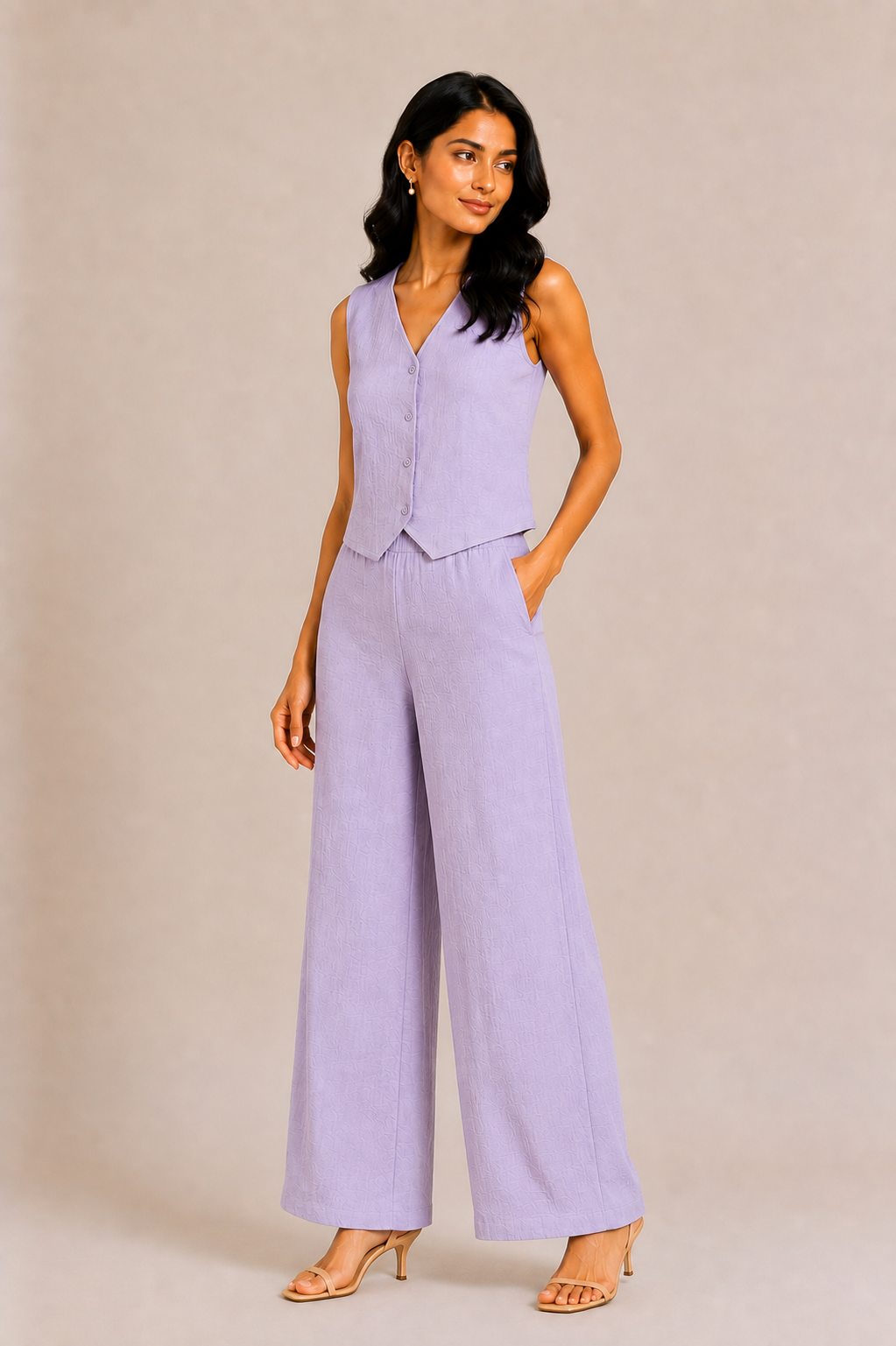Sara - Lavender Crepe Vest Co-ord Set