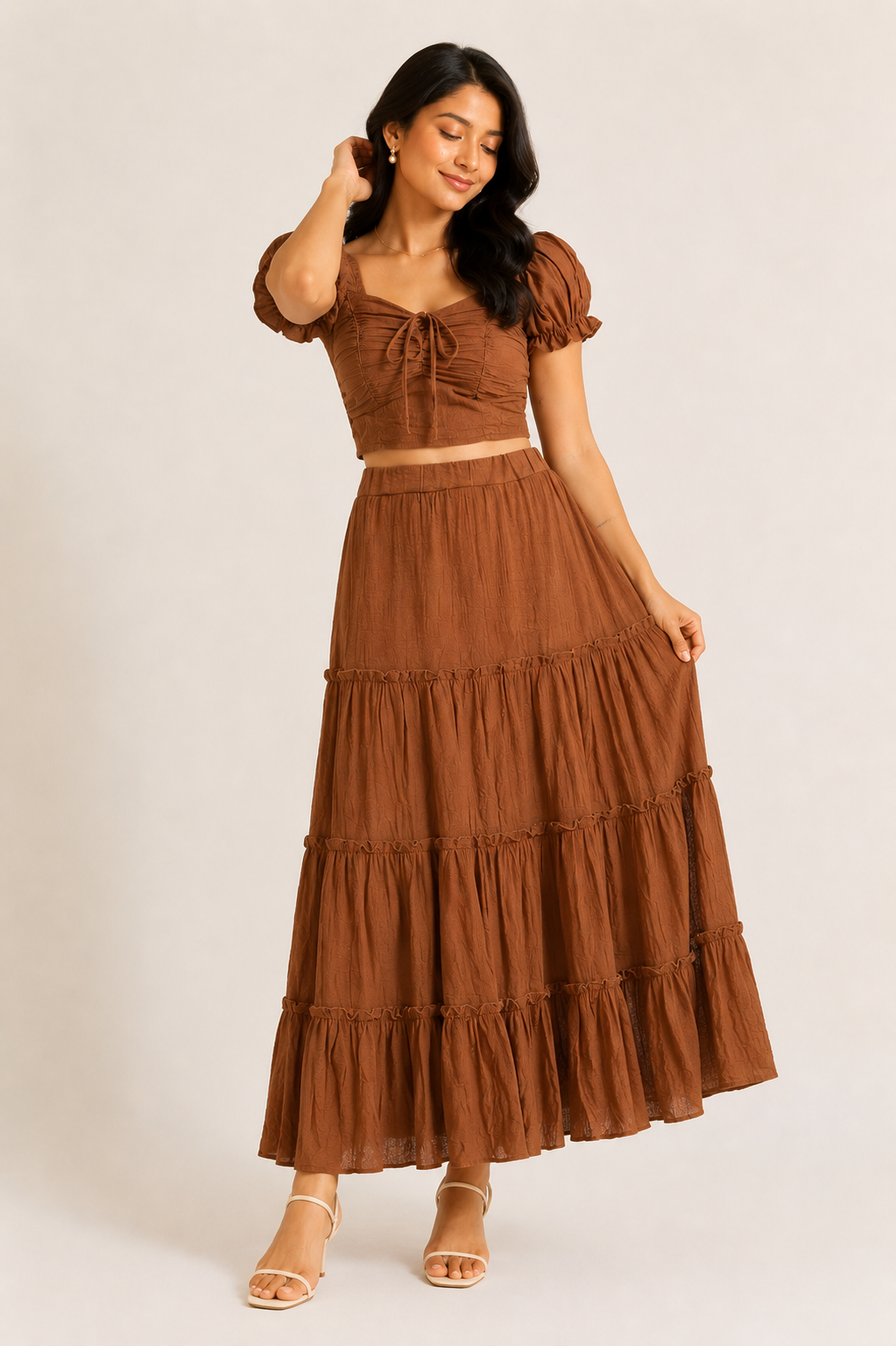 Ira - Rust Brown Tiered Co-ord Set