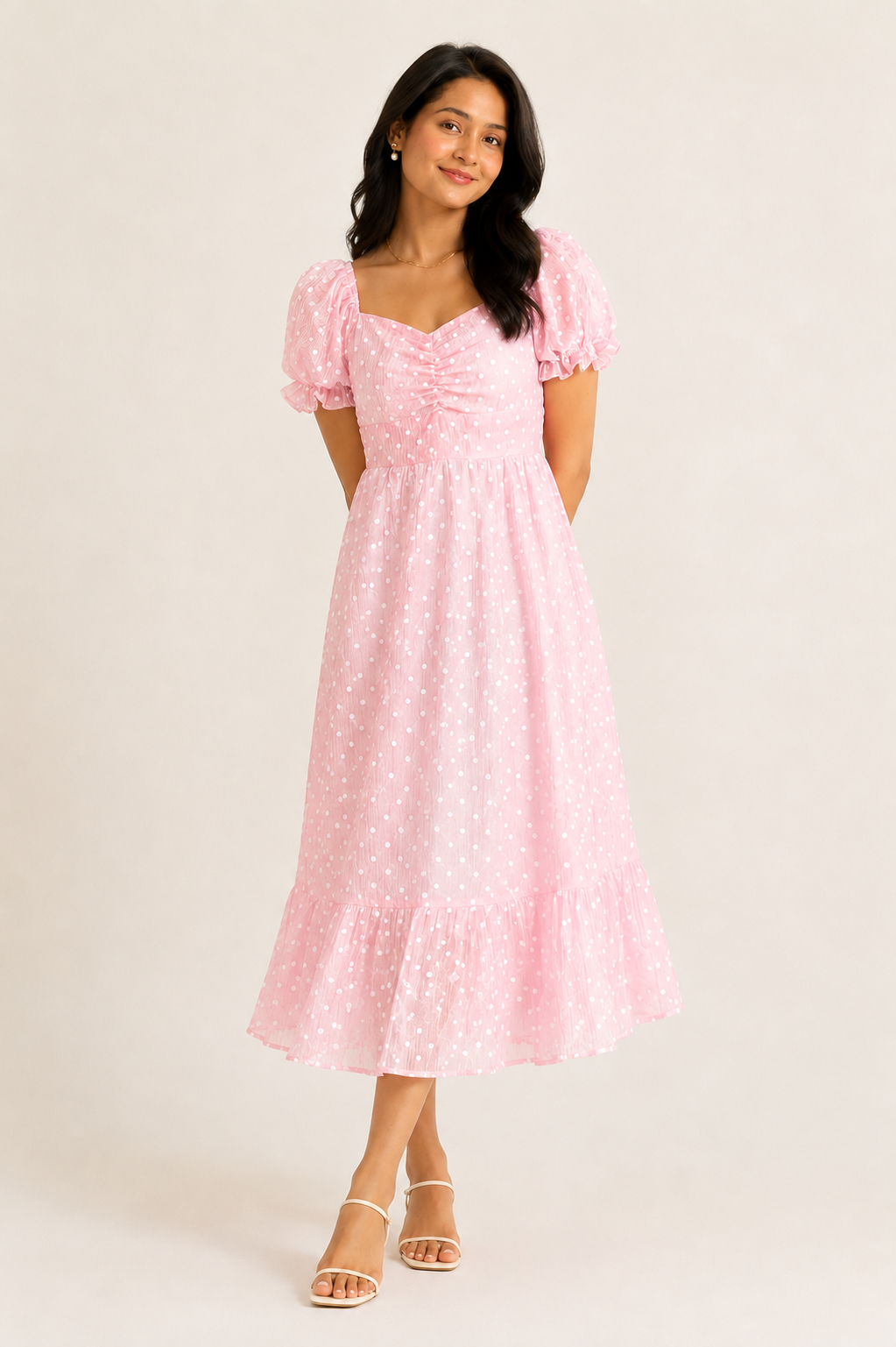 Meher - Pink Polka Dot Crepe Dress