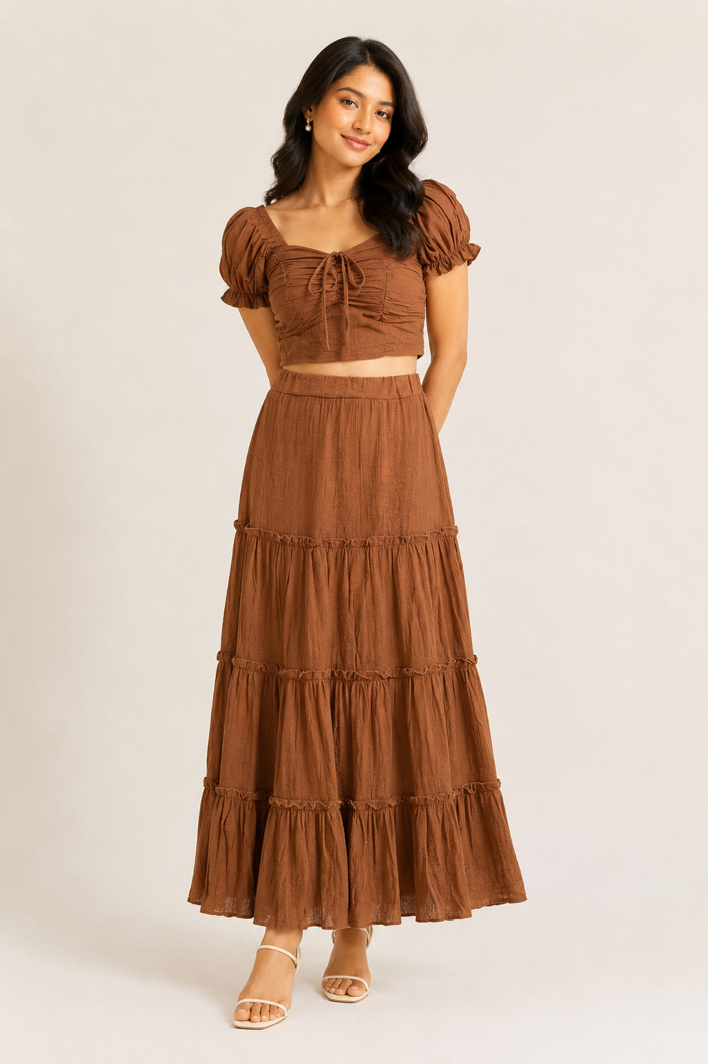 Ira - Rust Brown Tiered Co-ord Set
