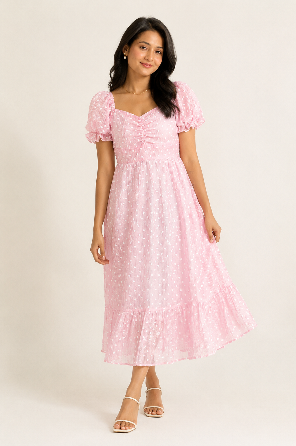 Meher - Pink Polka Dot Crepe Dress